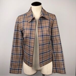 Vintage Pendleton Tan and Black Plaid Virgin Wool Women's Petite Blazer USA